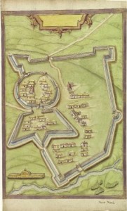 Richard Bartlett’s 1601 map of the fort at Mountnorris, between Armagh and Newry (see reviews, p. 78). While we are not certain of its precise location, the likelihood is that the school was within its protecting walls. (National Library of Ireland)