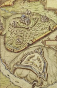 Richard Bartlett’s map of Armagh c. 1600. In 1610 the Royal School moved from Mountnorris to the site of the ruined former Columban abbey (top right-hand corner), where it remained for over a century. (National Library of Ireland)